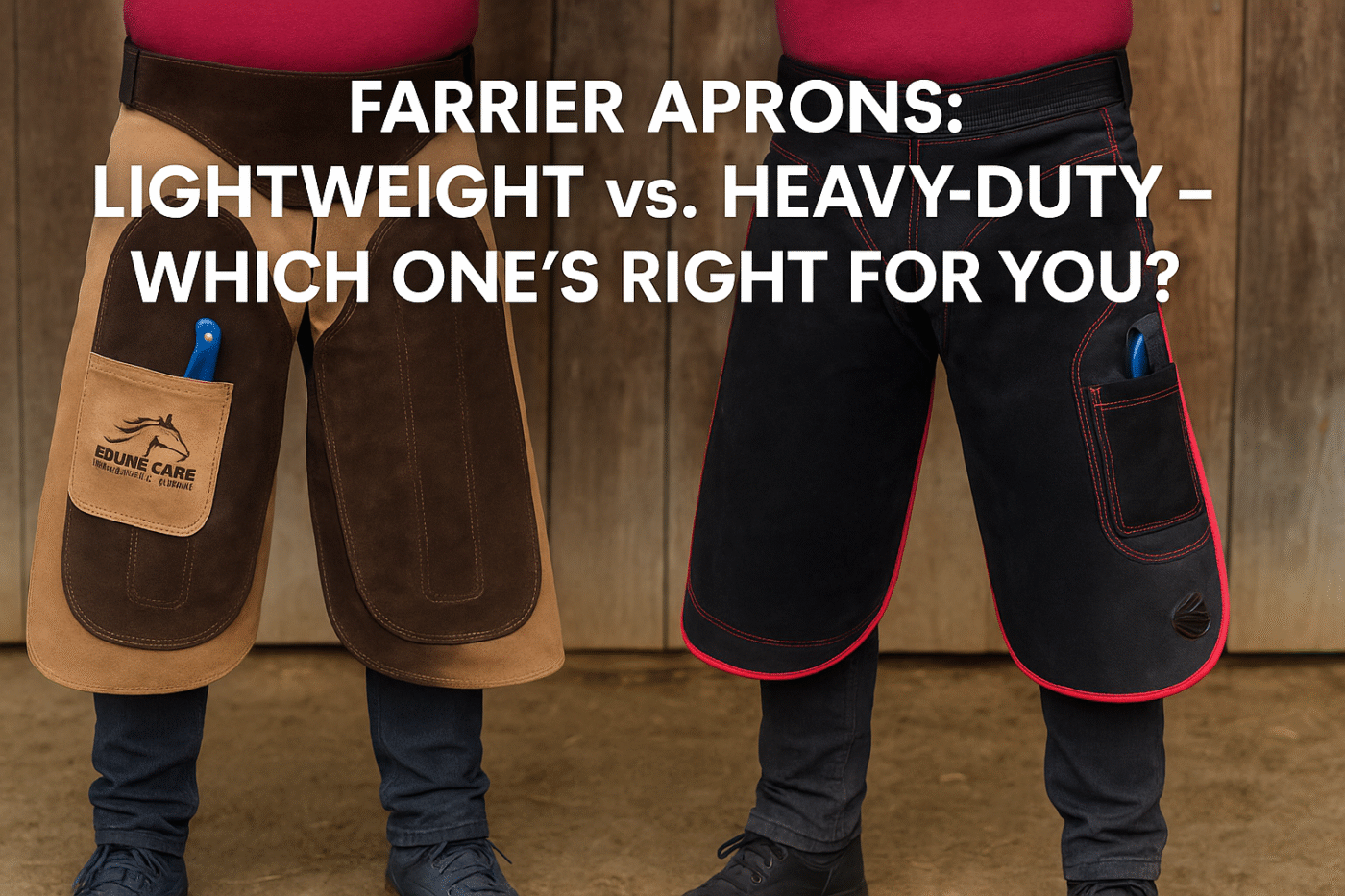 Comparison of lightweight and heavy-duty farrier aprons side by side