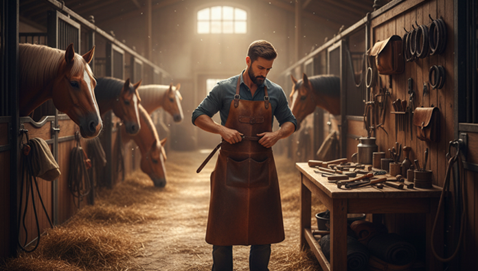 Farrier demonstrating safe hoof trimming technique