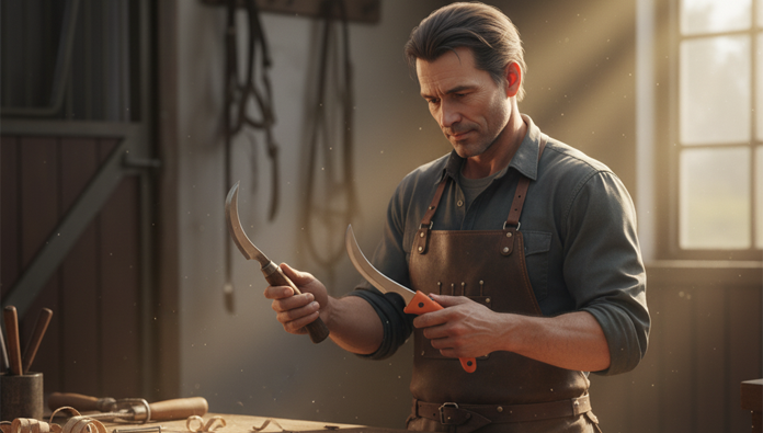 Farrier trimming horse hoof safely using a hoof knife