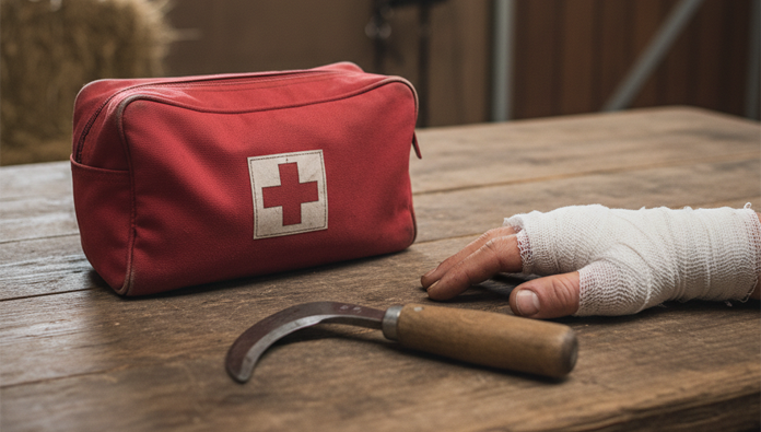 Farrier sharpening a dull hoof knife blade using a honing stone
