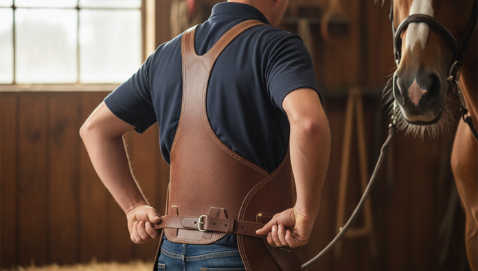 Upcycled leather farrier apron transformed into a new tool pouch