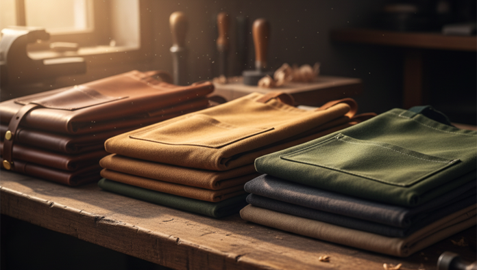 Beginner farrier adjusting apron before hoof trimming