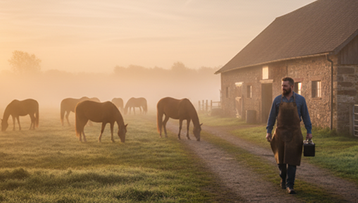 Farrier cleaning and sharpening a hoof knife