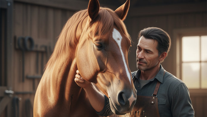 Farrier demonstrating correct hand position while using hoof nippers