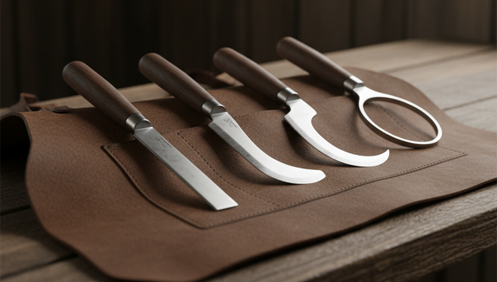 Farrier applying oil to hoof knife to prevent rust