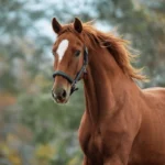 Barefoot horse with healthy, natural hooves standing on grass