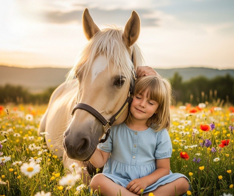 Horse wearing reusable tendon boots and a sustainable saddle pad at a show