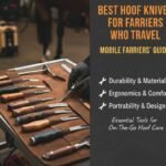Compact hoof knives arranged in a mobile farrier tool bag
