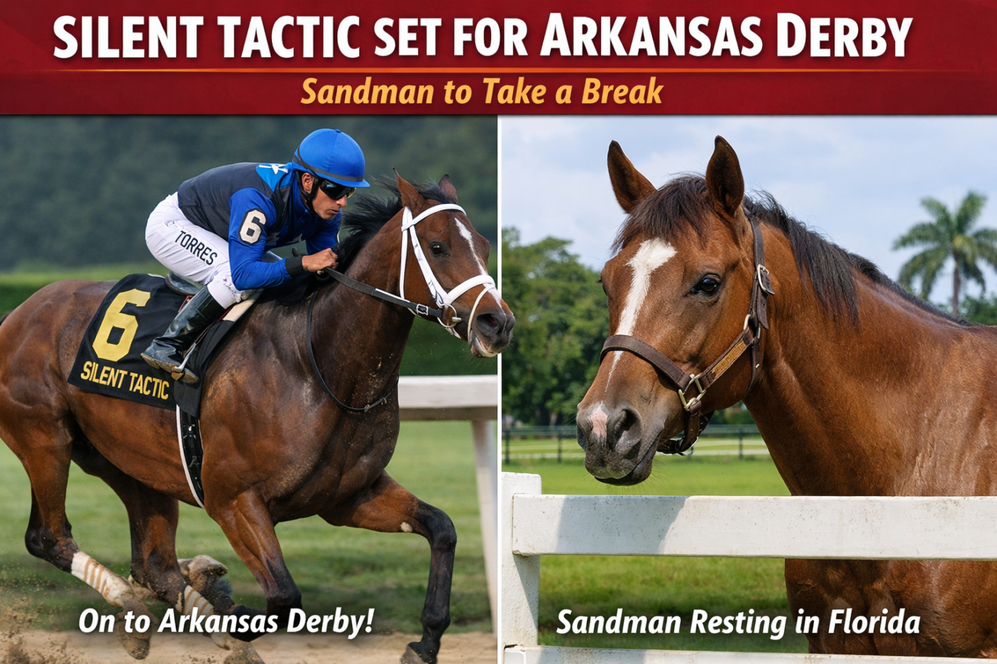 Silent Tactic horse finishing second in the Rebel Stakes 2026 at Oaklawn Park