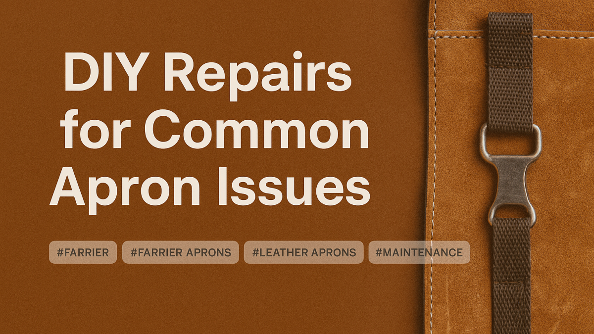 Farrier apron repair showing stitching work on a damaged seam