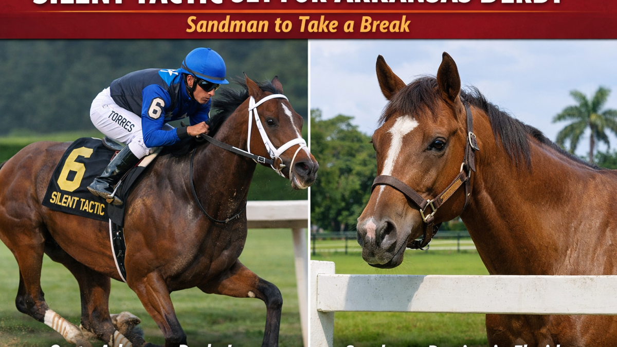 Silent Tactic horse finishing second in the Rebel Stakes 2026 at Oaklawn Park