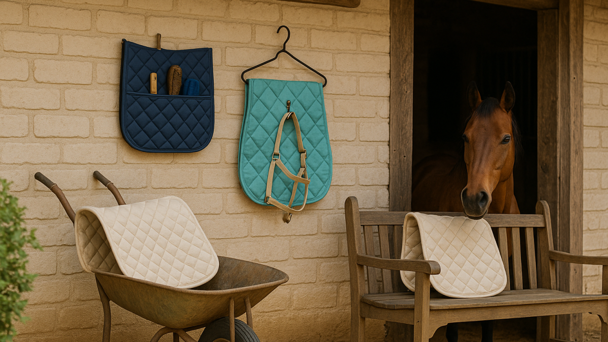 Repurposed saddle pads used as stable wall covers and pet bedding
