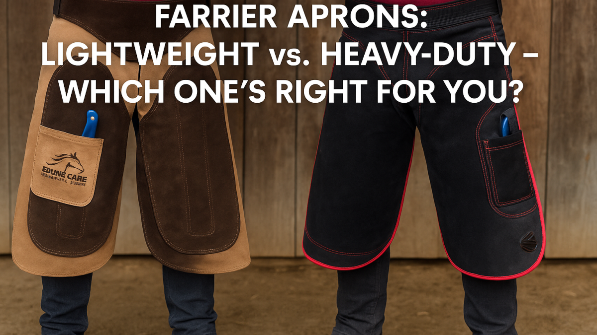 Comparison of lightweight and heavy-duty farrier aprons side by side