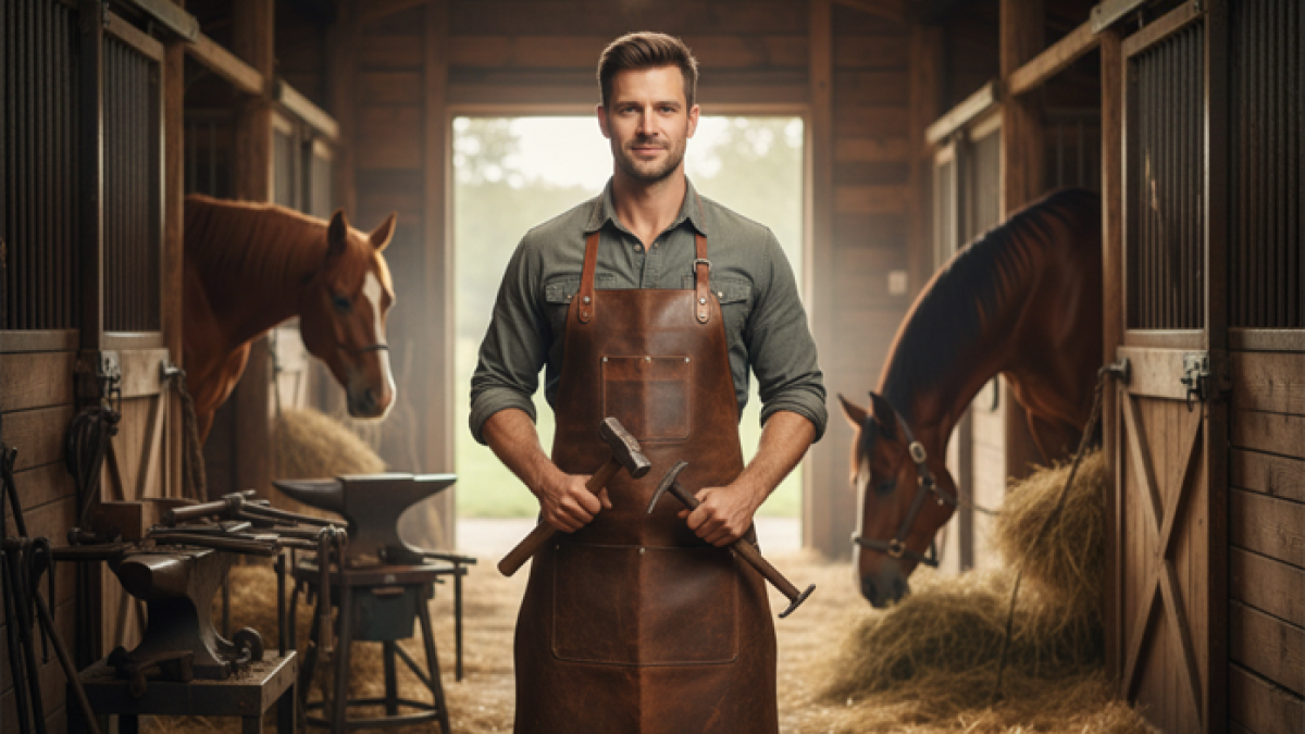 Farrier trimming horse hoof during regular maintenance schedule
