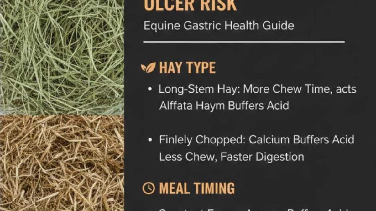 Horse eating hay from a slow feeder net in a stable