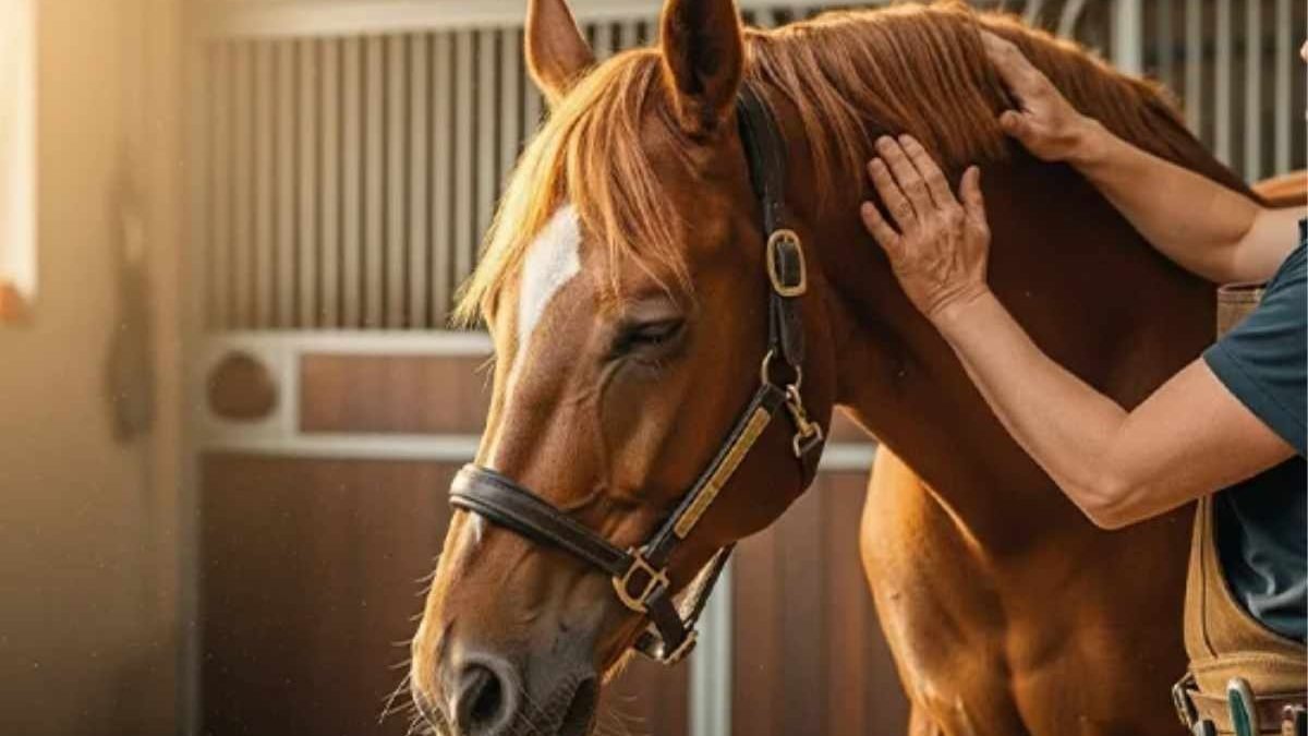 Farrier comparing budget vs premium hoof knives while trimming horse hoof